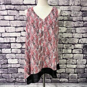 Zac & Rachel Black, White & Pink Sleeveless V-Neck Blouse Size XL